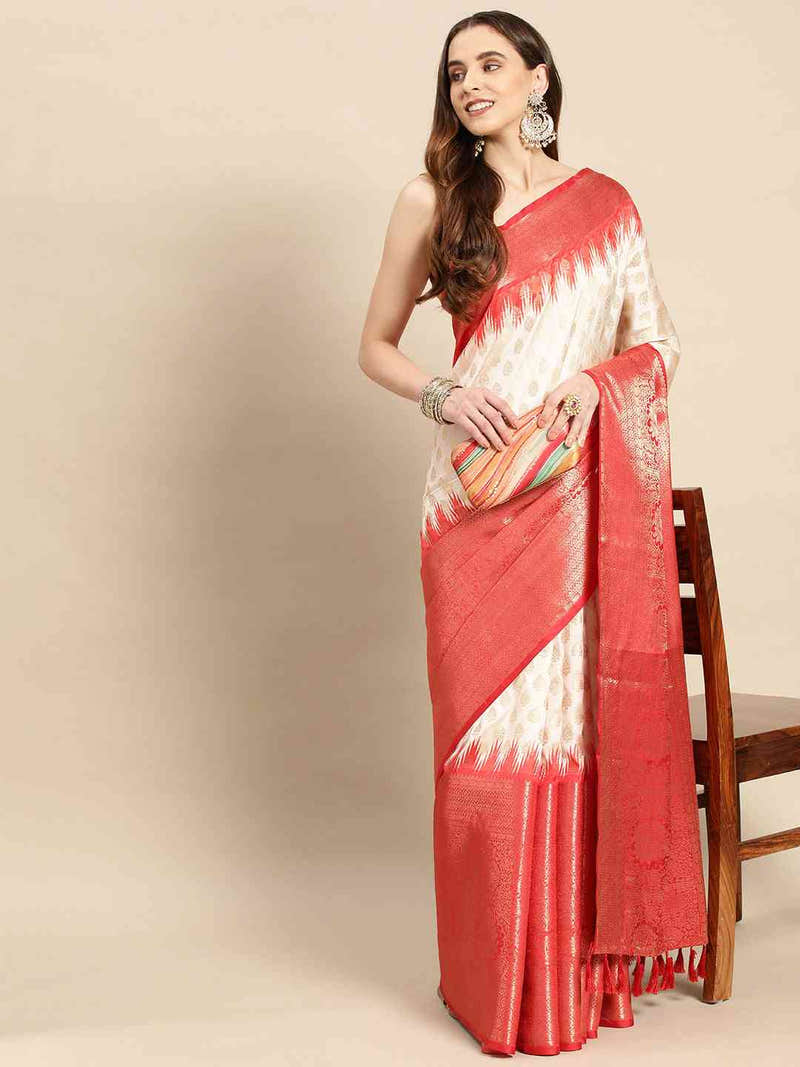 Banarasi Pattu Zari Border Ikkat Design Silk Saree