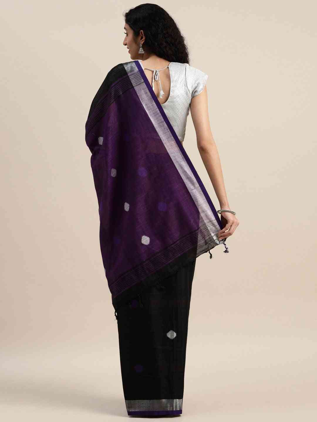 Latest Banarasi Purple Colour Polka Dots & Zari Border Saree