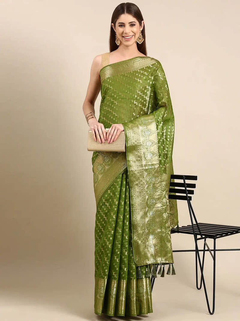 Banarasi Katan Tissue Silk Festive Wear Saree In Green Colour