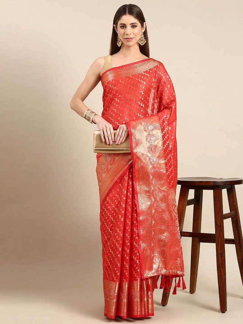 Banarasi Katan Tissue Silk Festive Wear Saree In Red Colour