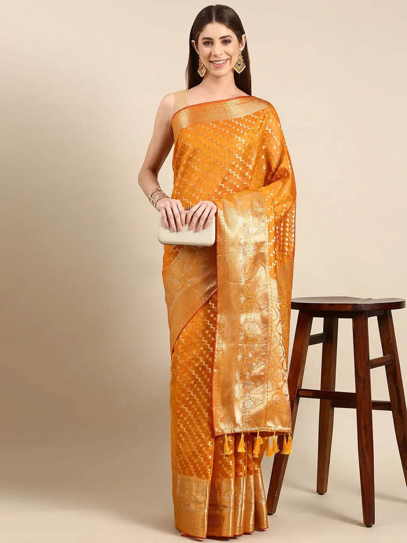 Banarasi Katan Tissue Silk Festive Wear Saree In Yellow Colour
