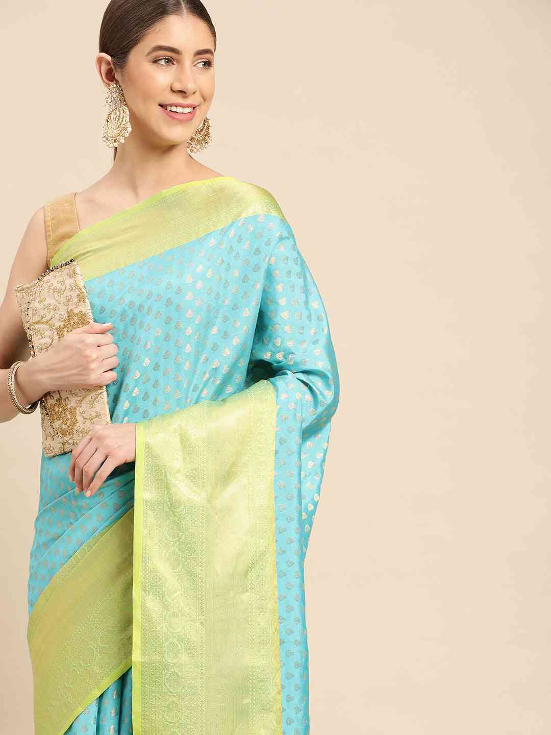 Soft Gadhwal Patti Woven Flower Pichwai Print Banarasi Saree