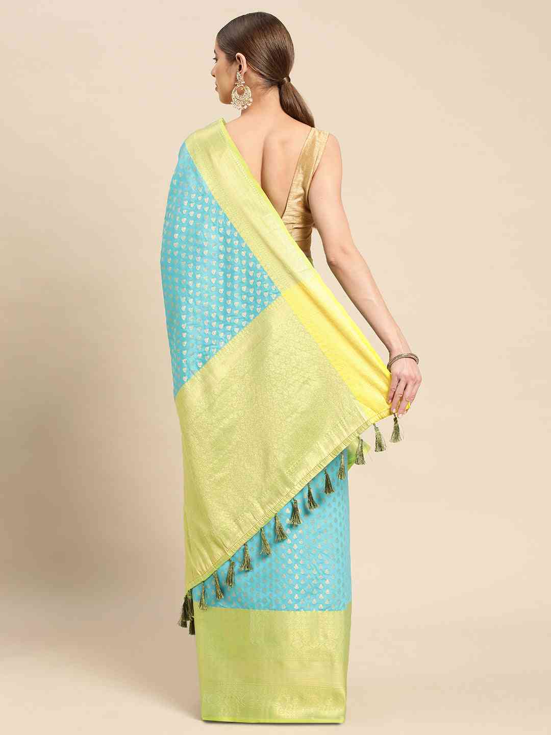 Soft Gadhwal Patti Woven Flower Pichwai Print Banarasi Saree