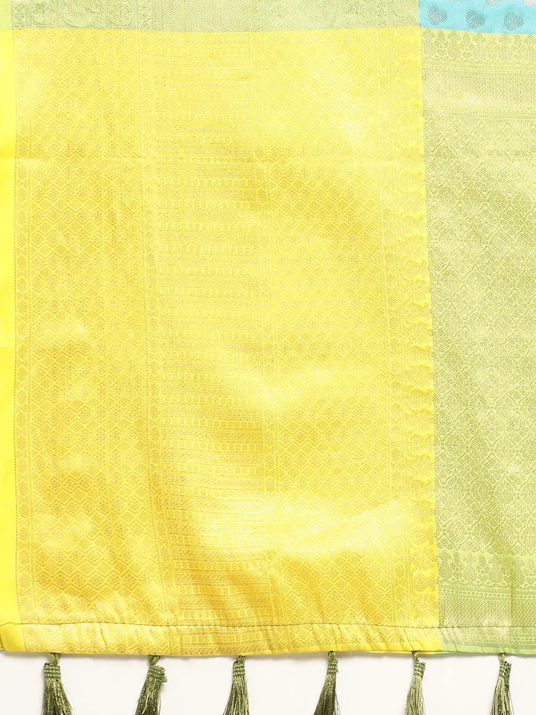 Soft Gadhwal Patti Woven Flower Pichwai Print Banarasi Saree