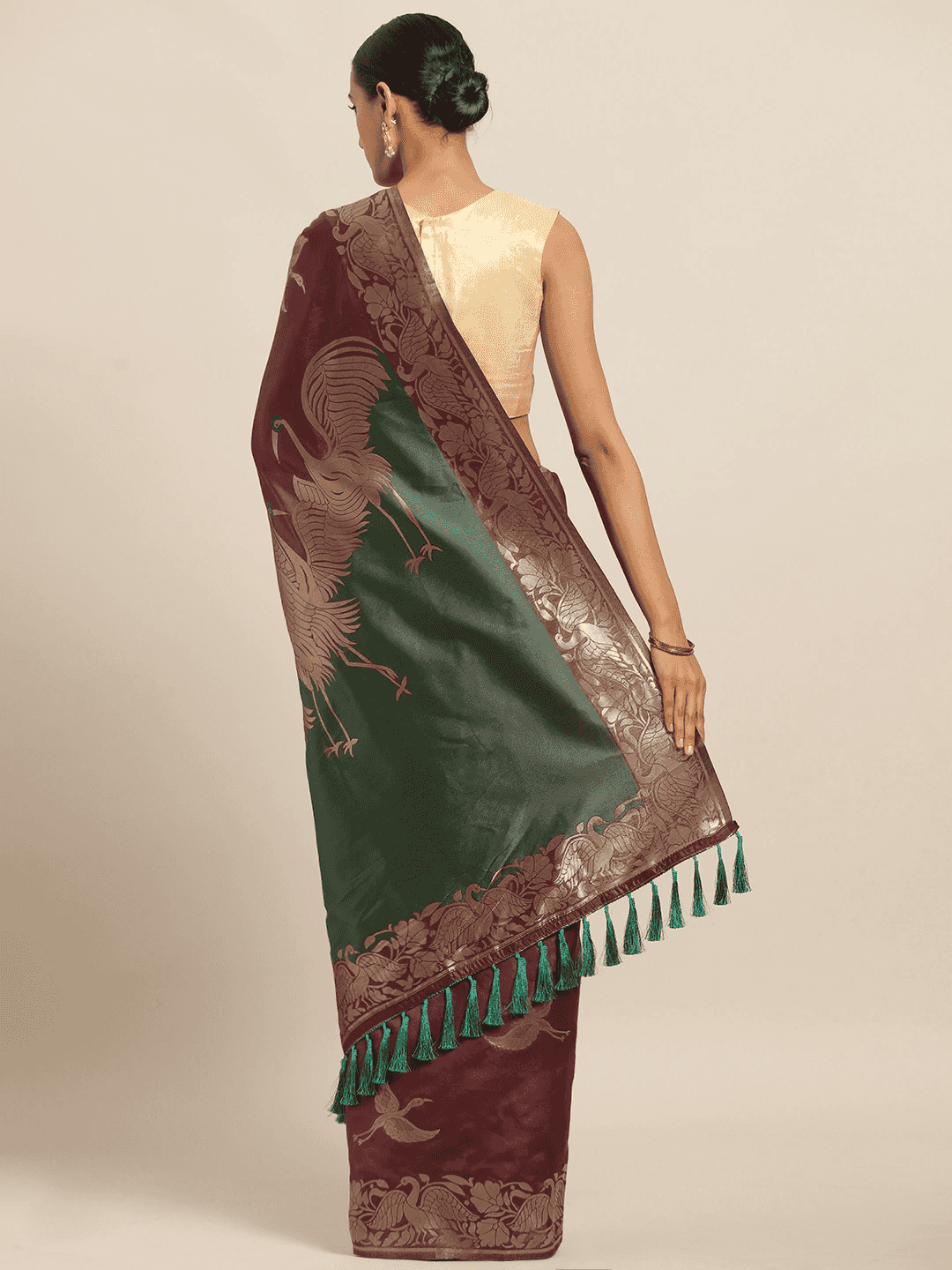 Banarasi Maroon Colour Zari Border Saree With Ethnic Motifs