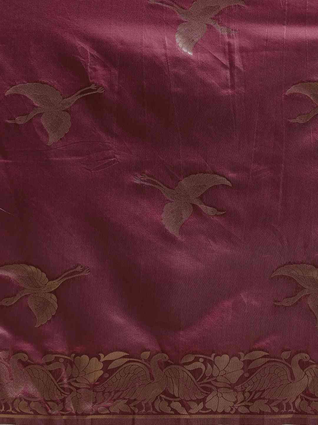 Banarasi Maroon Colour Zari Border Saree With Ethnic Motifs