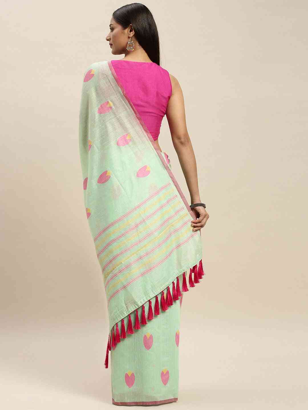 Exclusive Banarasi Pista Colour Print Linen Saree