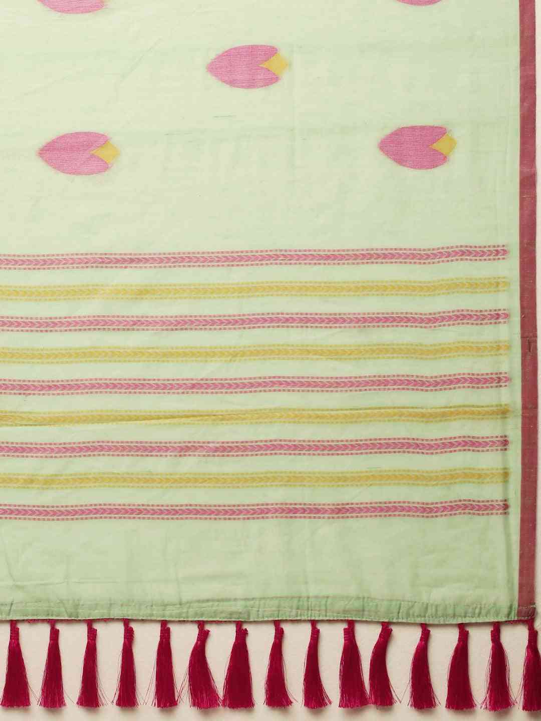 Exclusive Banarasi Pista Colour Print Linen Saree
