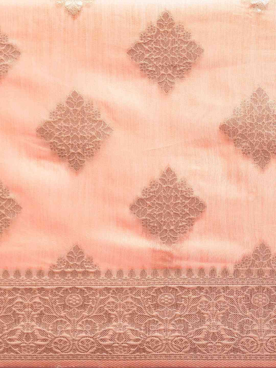 Stylish Peach Colour Woven Design Cotton Saree