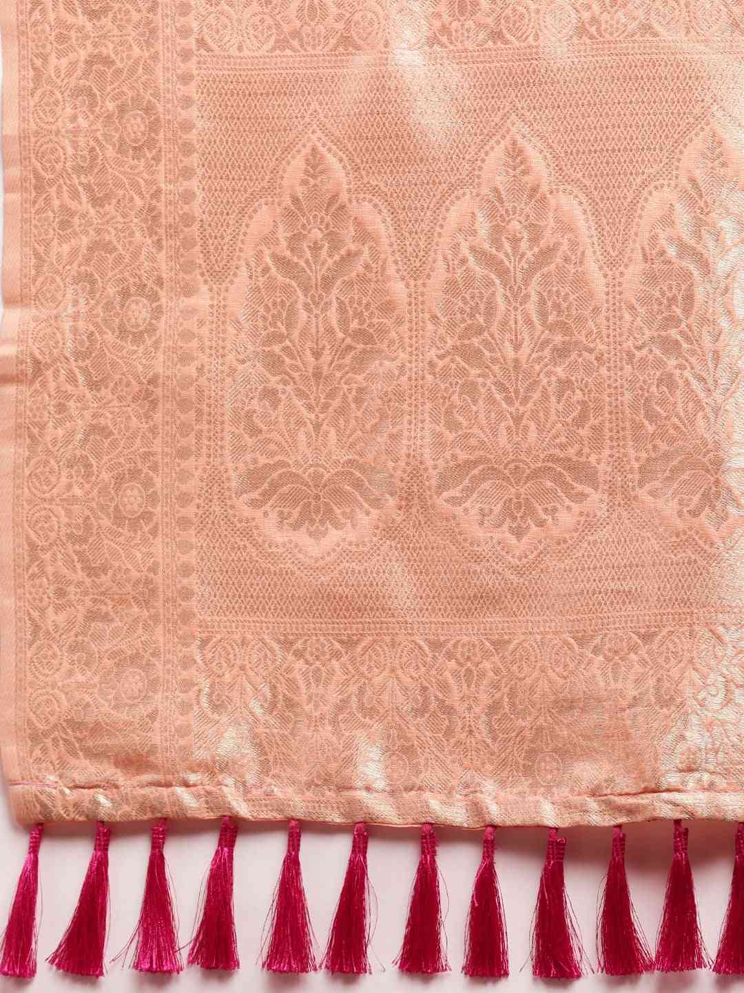 Stylish Peach Colour Woven Design Cotton Saree
