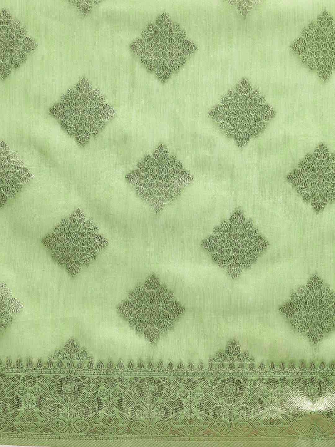 Stylish Pista Colour Woven Design Cotton Saree