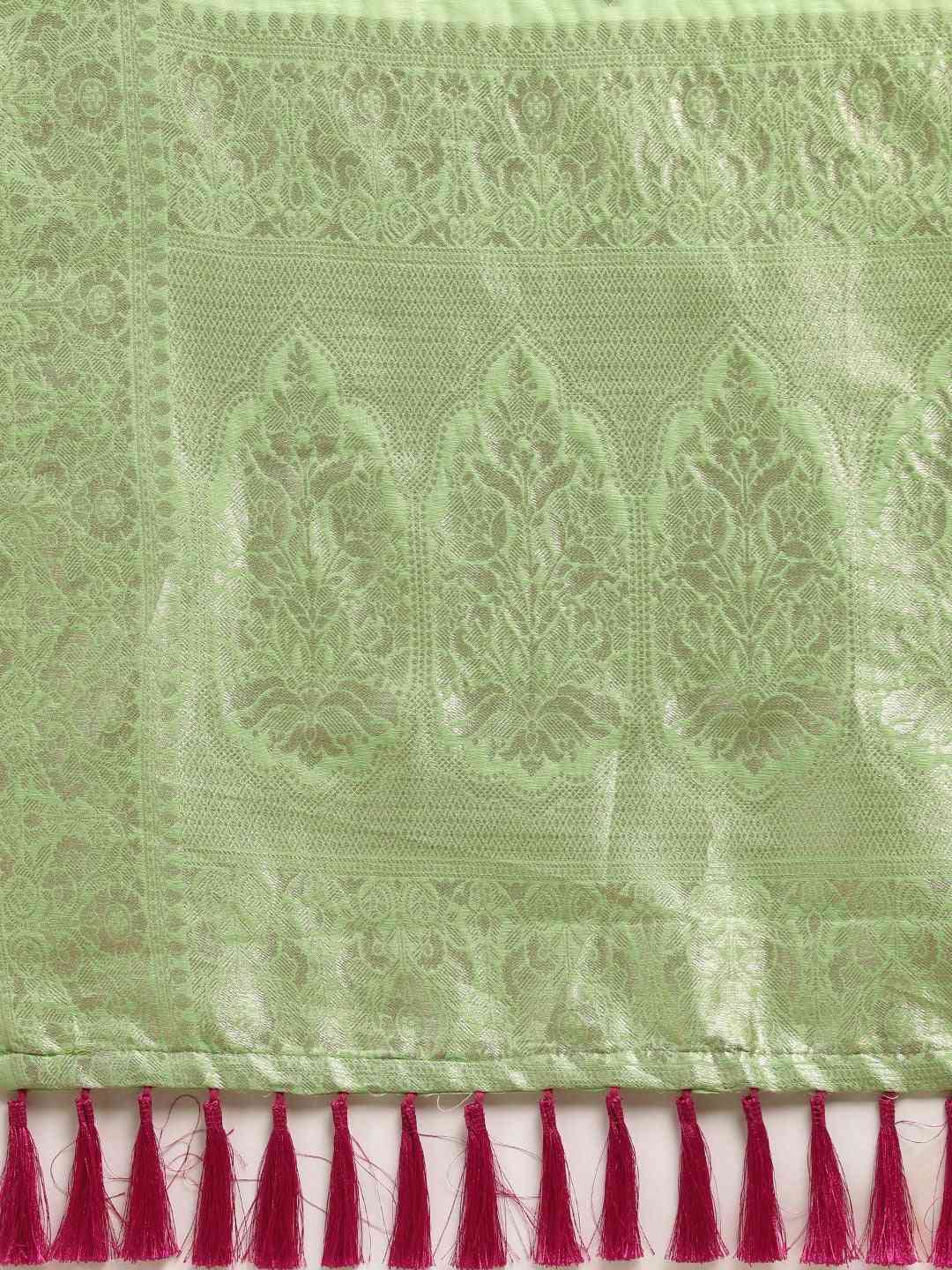 Stylish Pista Colour Woven Design Cotton Saree