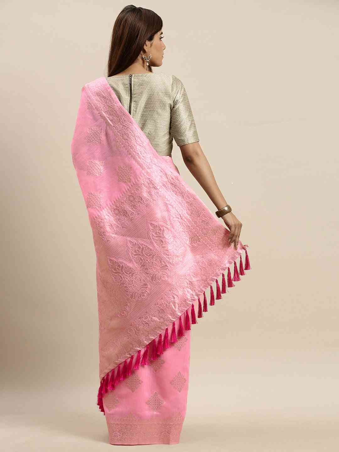 Stylish Light Pink Colour Woven Design Cotton Saree