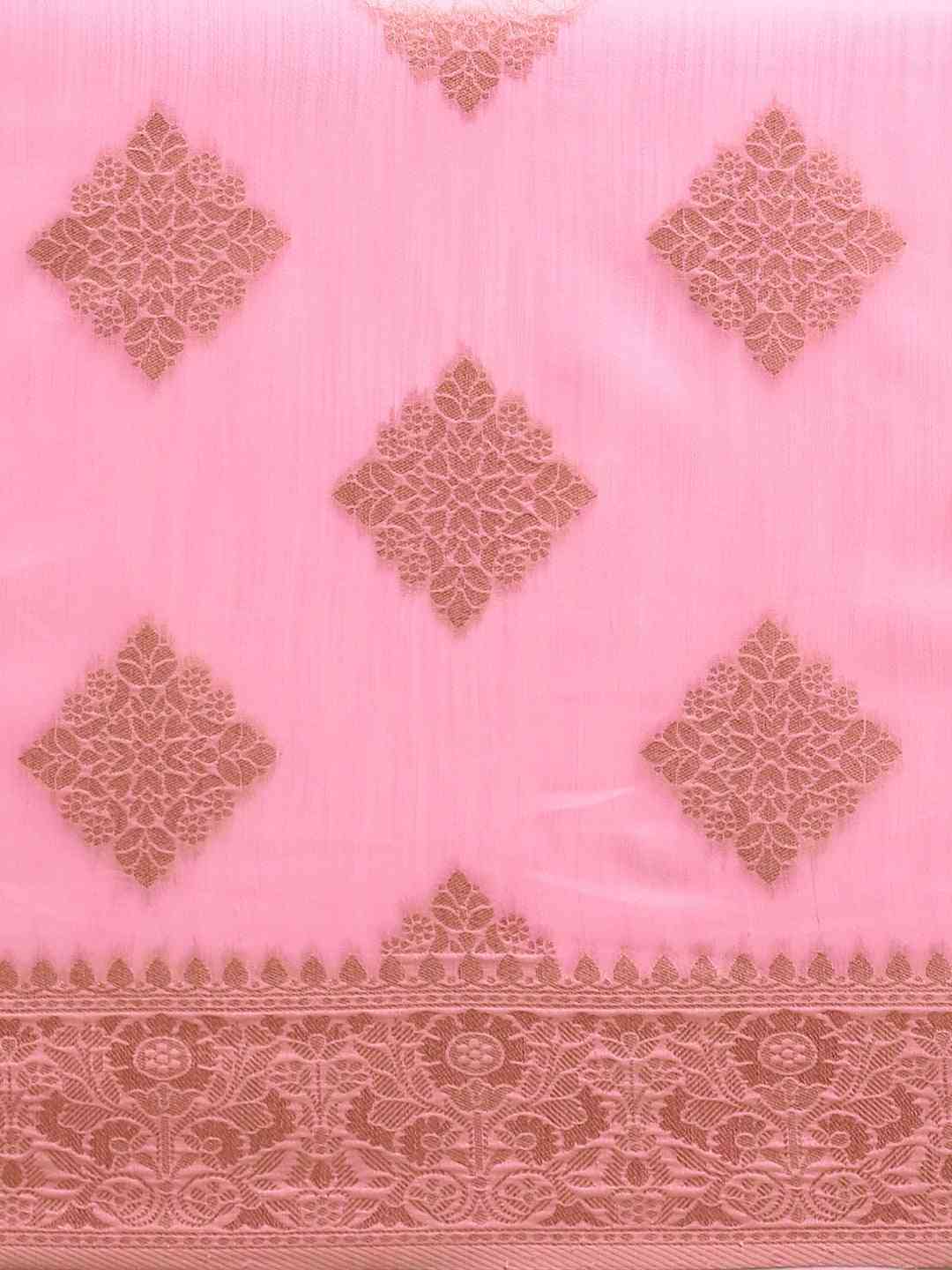 Stylish Light Pink Colour Woven Design Cotton Saree