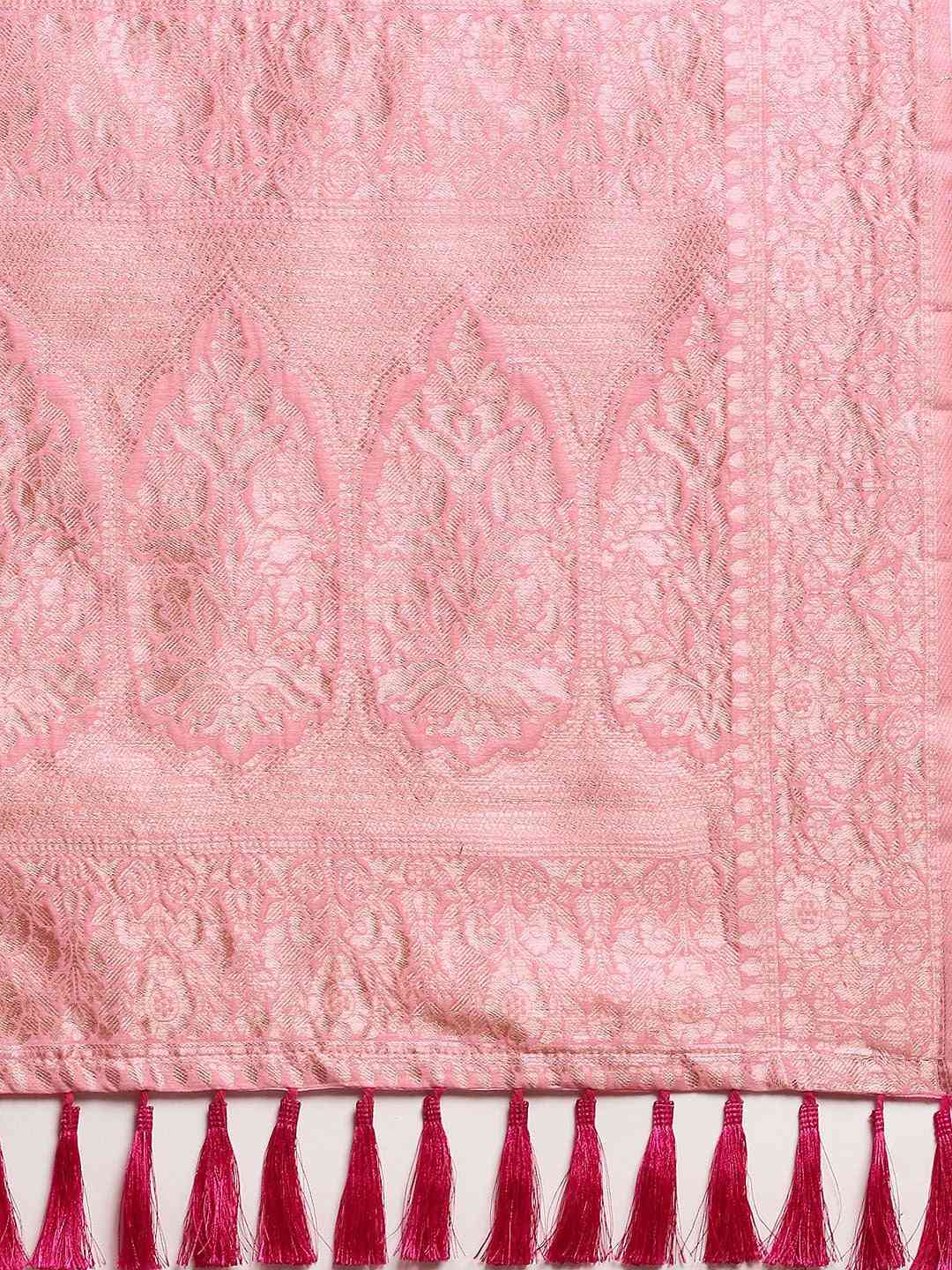 Stylish Light Pink Colour Woven Design Cotton Saree