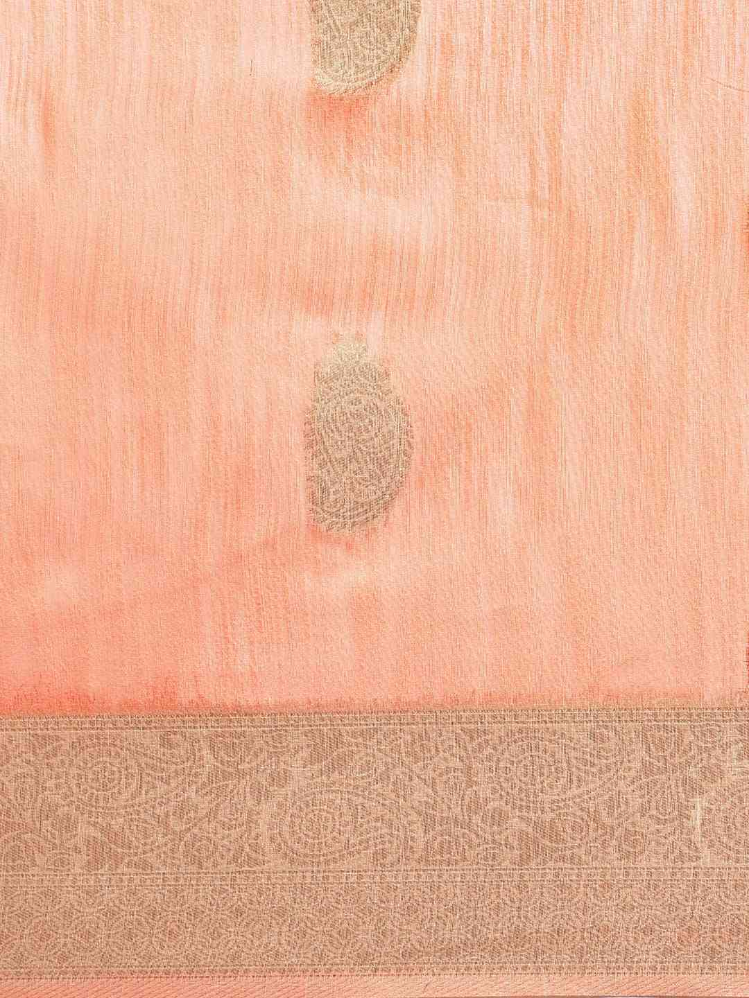 Bollywood Peach Colour Woven Design Cotton Saree