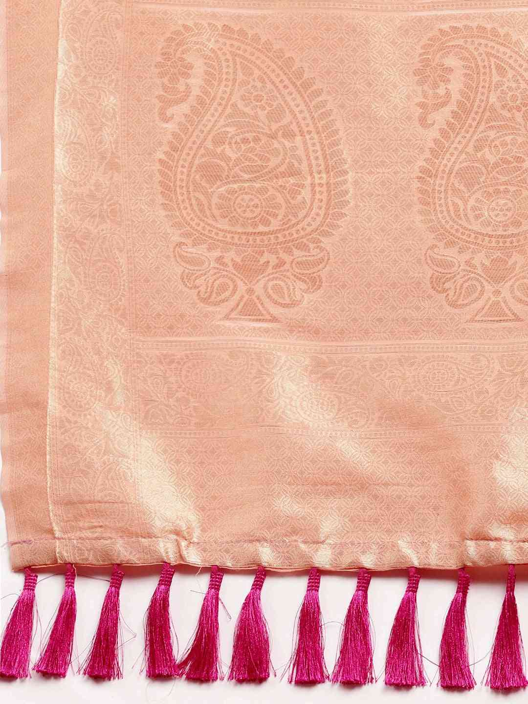 Bollywood Peach Colour Woven Design Cotton Saree
