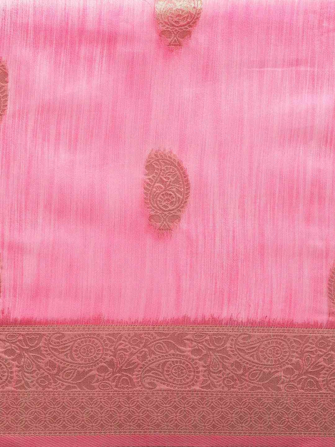 Bollywood Pink Colour Woven Design Cotton Saree