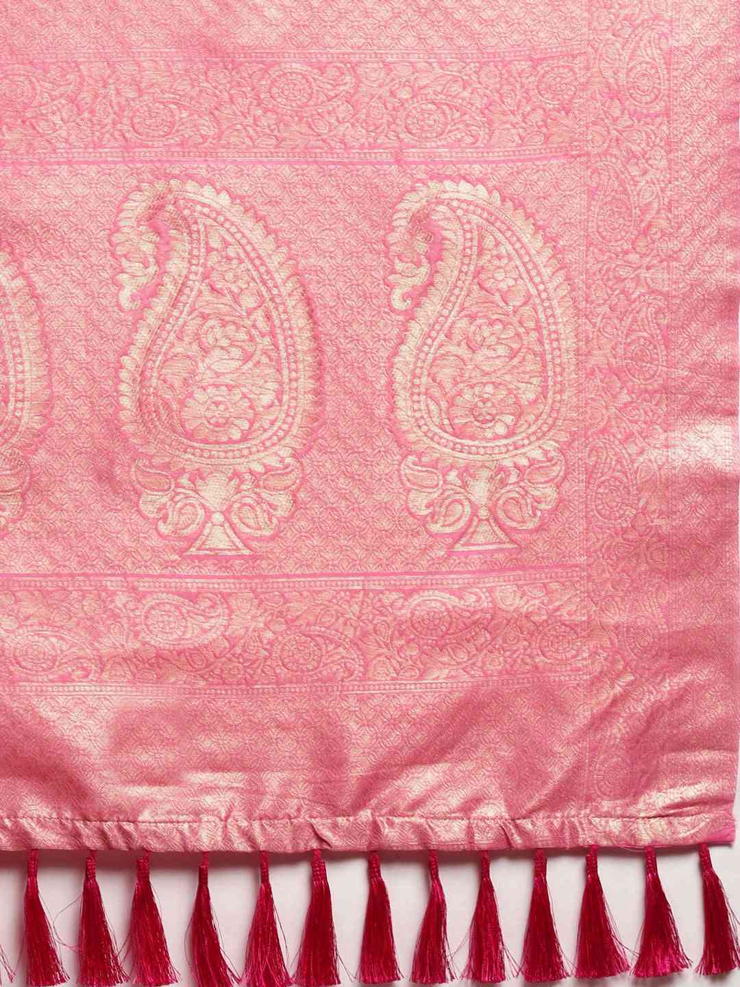Bollywood Pink Colour Woven Design Cotton Saree