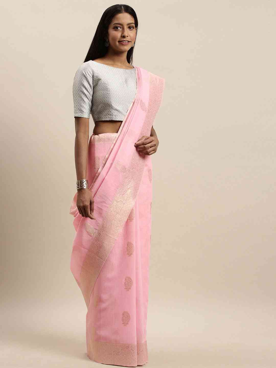 Bollywood Cotton Saree in Light Pink Colour Woven Design