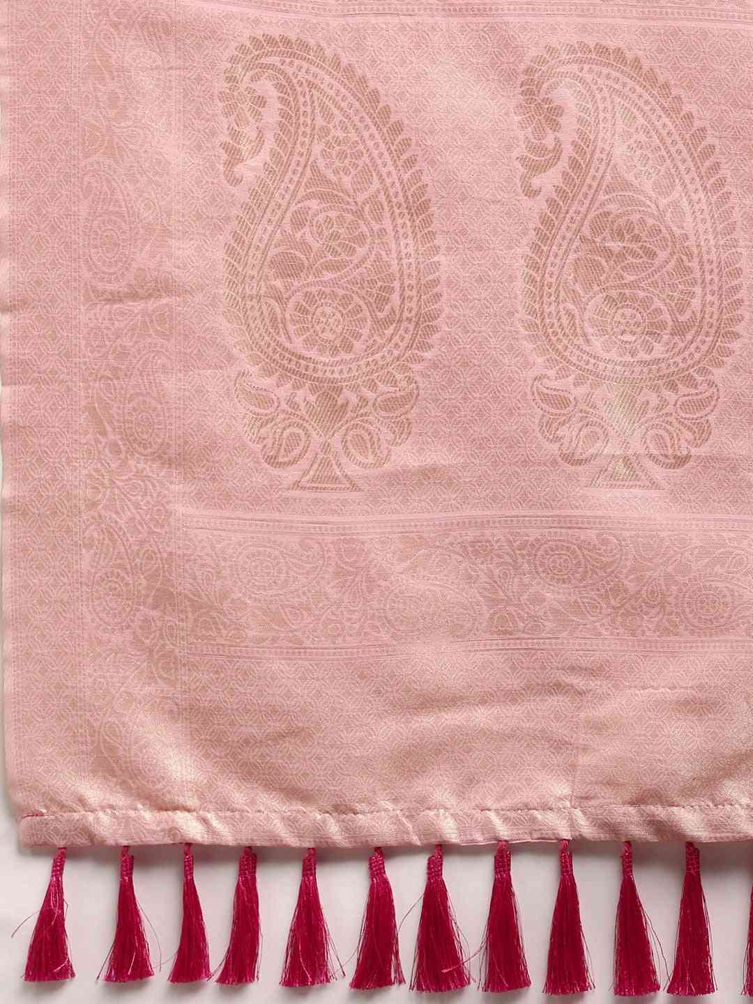 Bollywood Cotton Saree in Light Pink Colour Woven Design