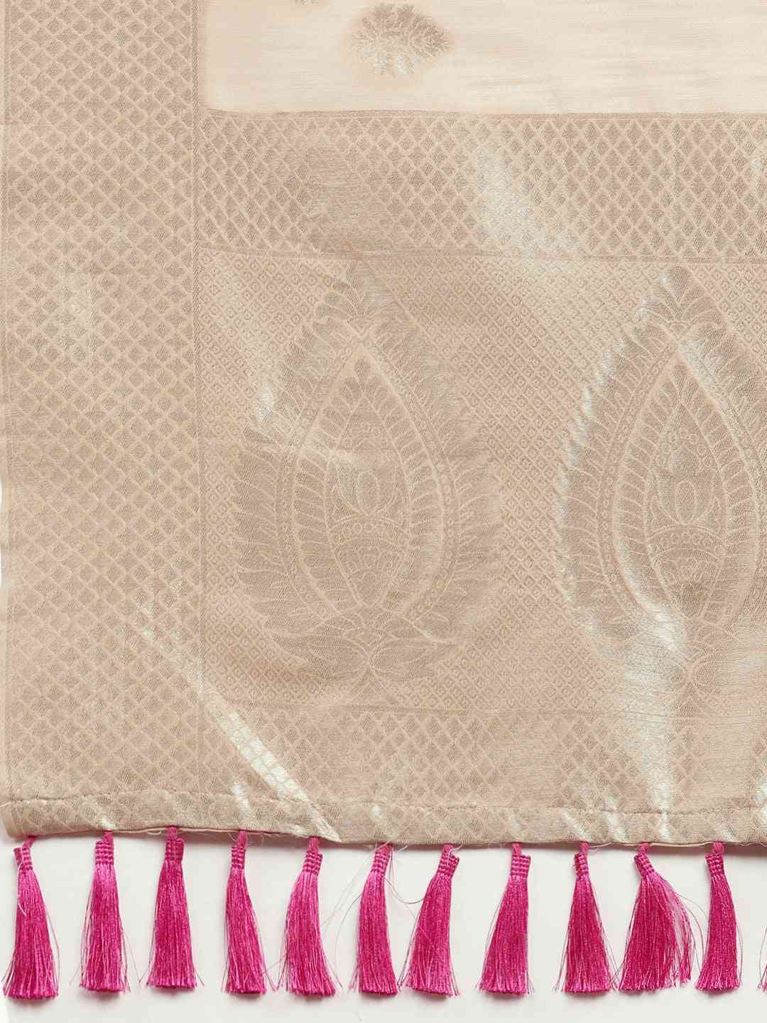 Bollywood Cream Colour Woven Design Cotton Saree