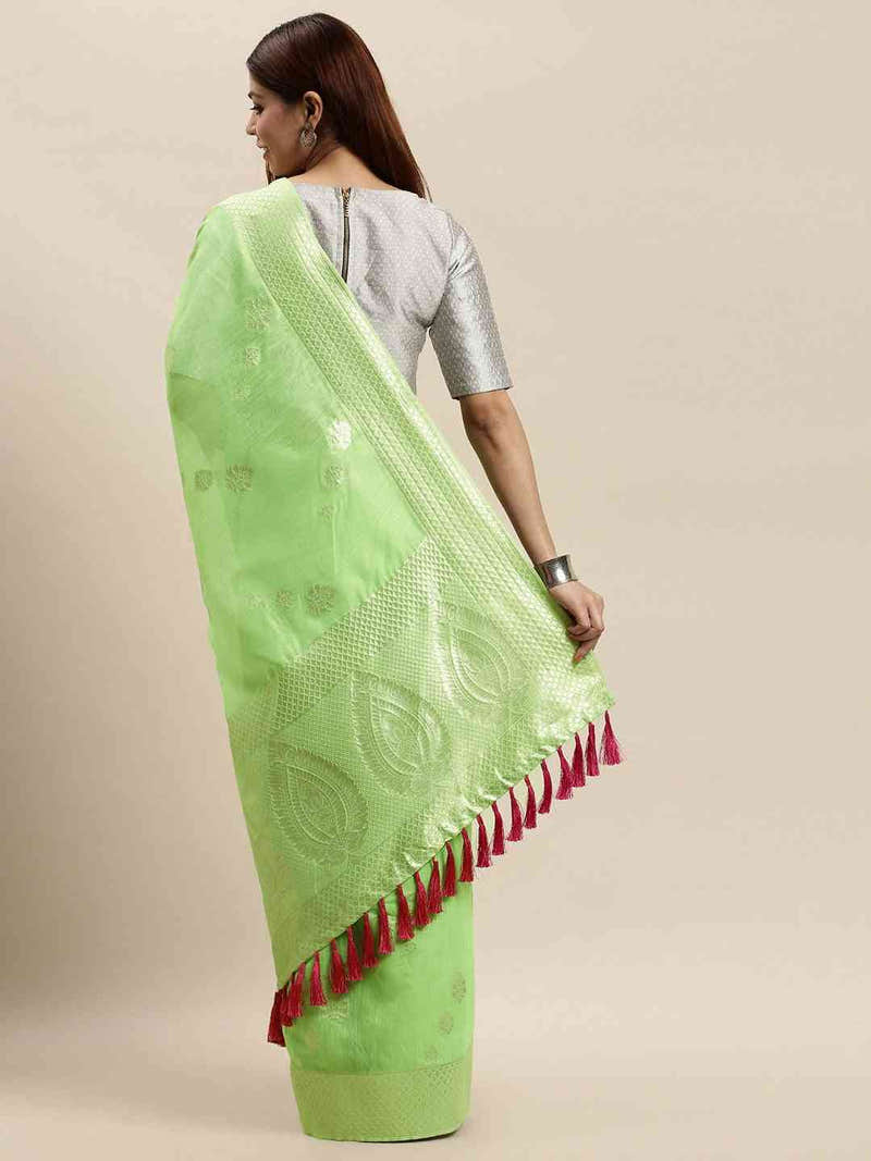 Bollywood Lime Colour Woven Design Cotton Saree