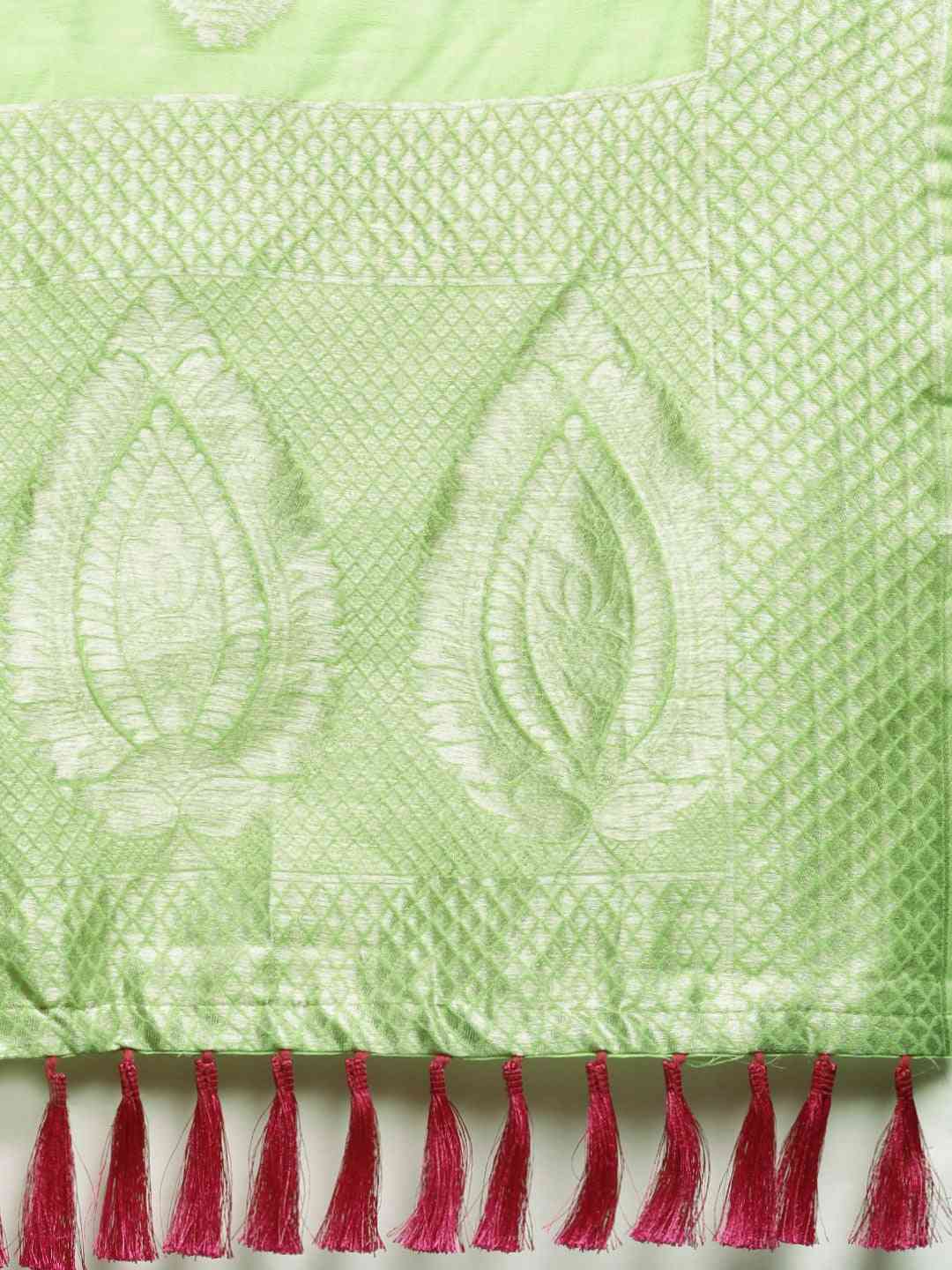 Stylish Bollywood Lime Colour Woven Design Cotton Saree