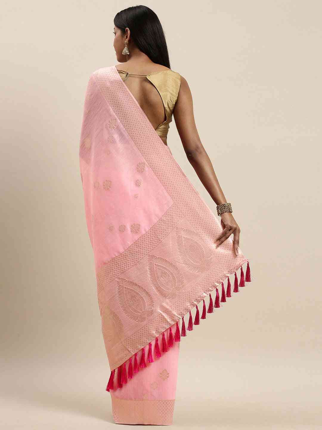 Bollywood Light Pink Colour Woven Design Cotton Saree