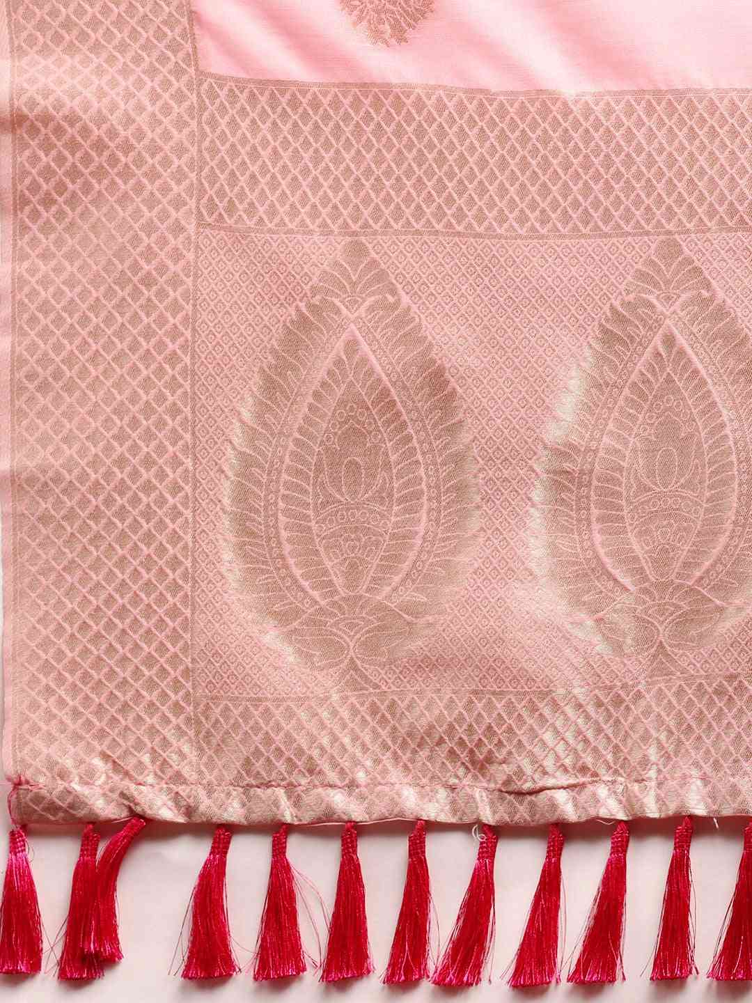 Bollywood Light Pink Colour Woven Design Cotton Saree