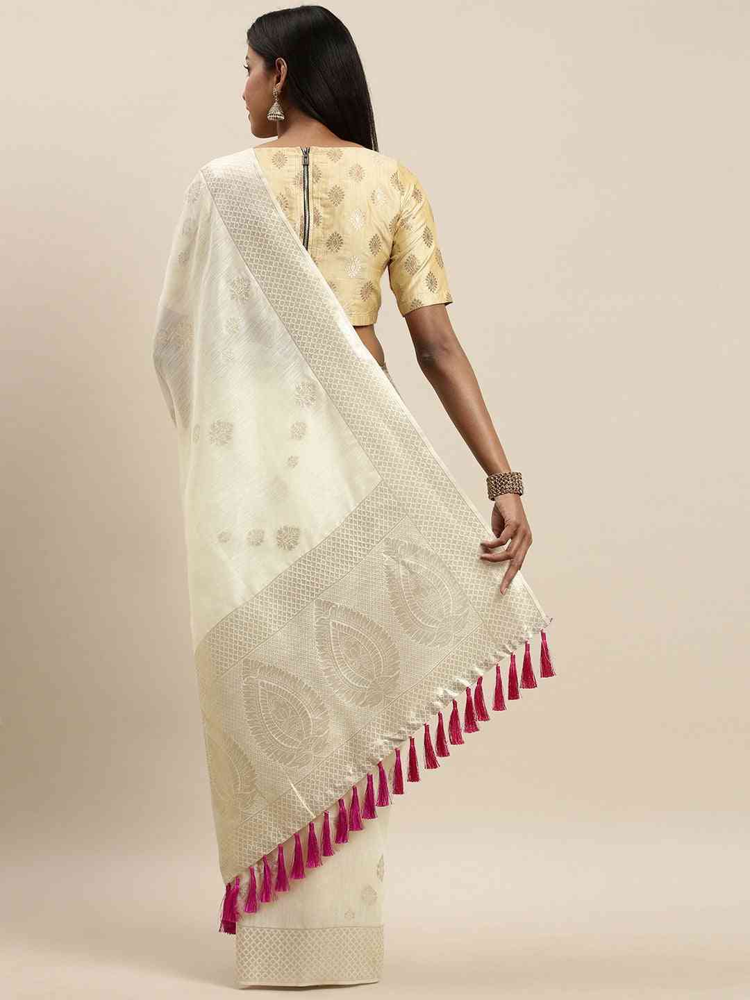 Stylish Bollywood White Colour Woven Design Cotton Saree