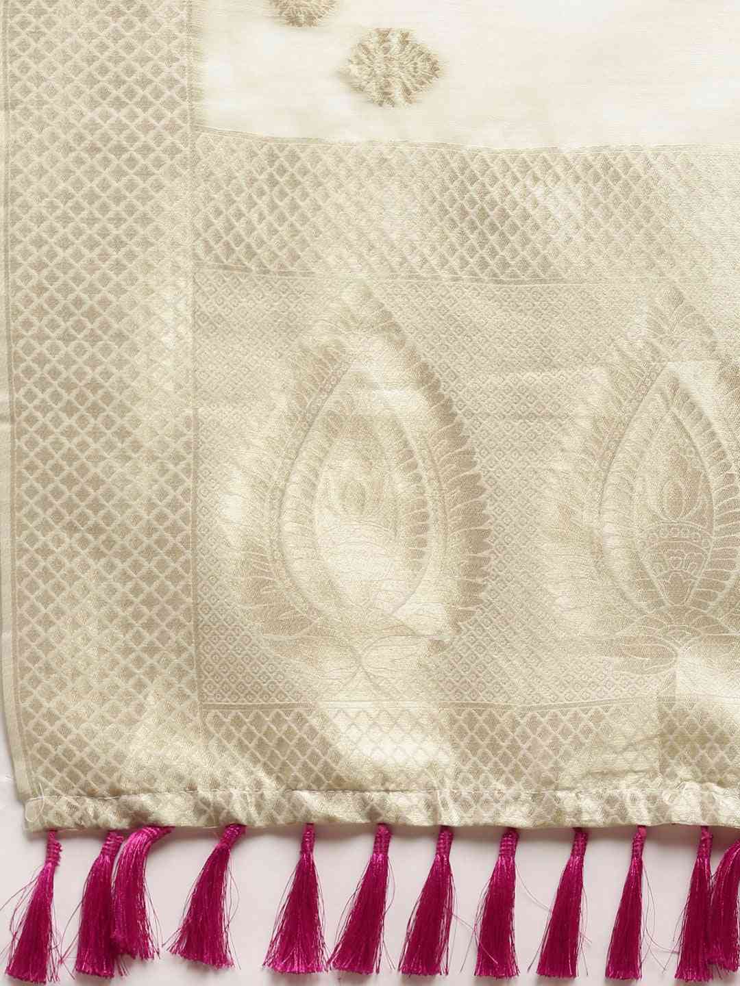 Stylish Bollywood White Colour Woven Design Cotton Saree