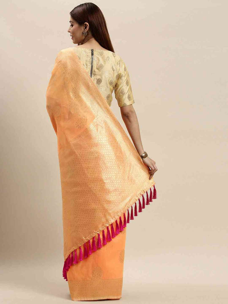 Bollywood Orange Colour Woven Design Cotton Saree