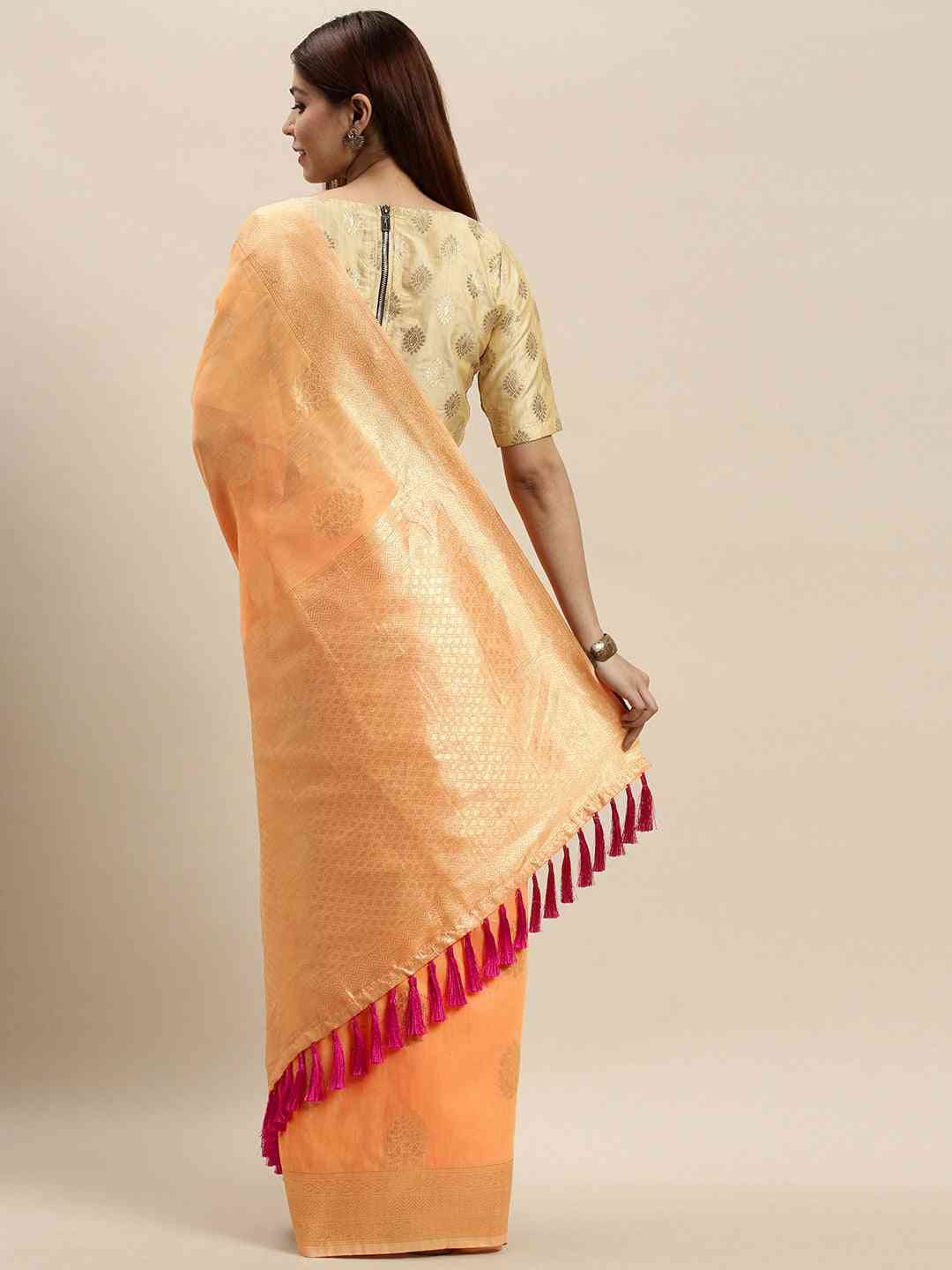 Stylish Bollywood Orange Colour Woven Design Cotton Saree