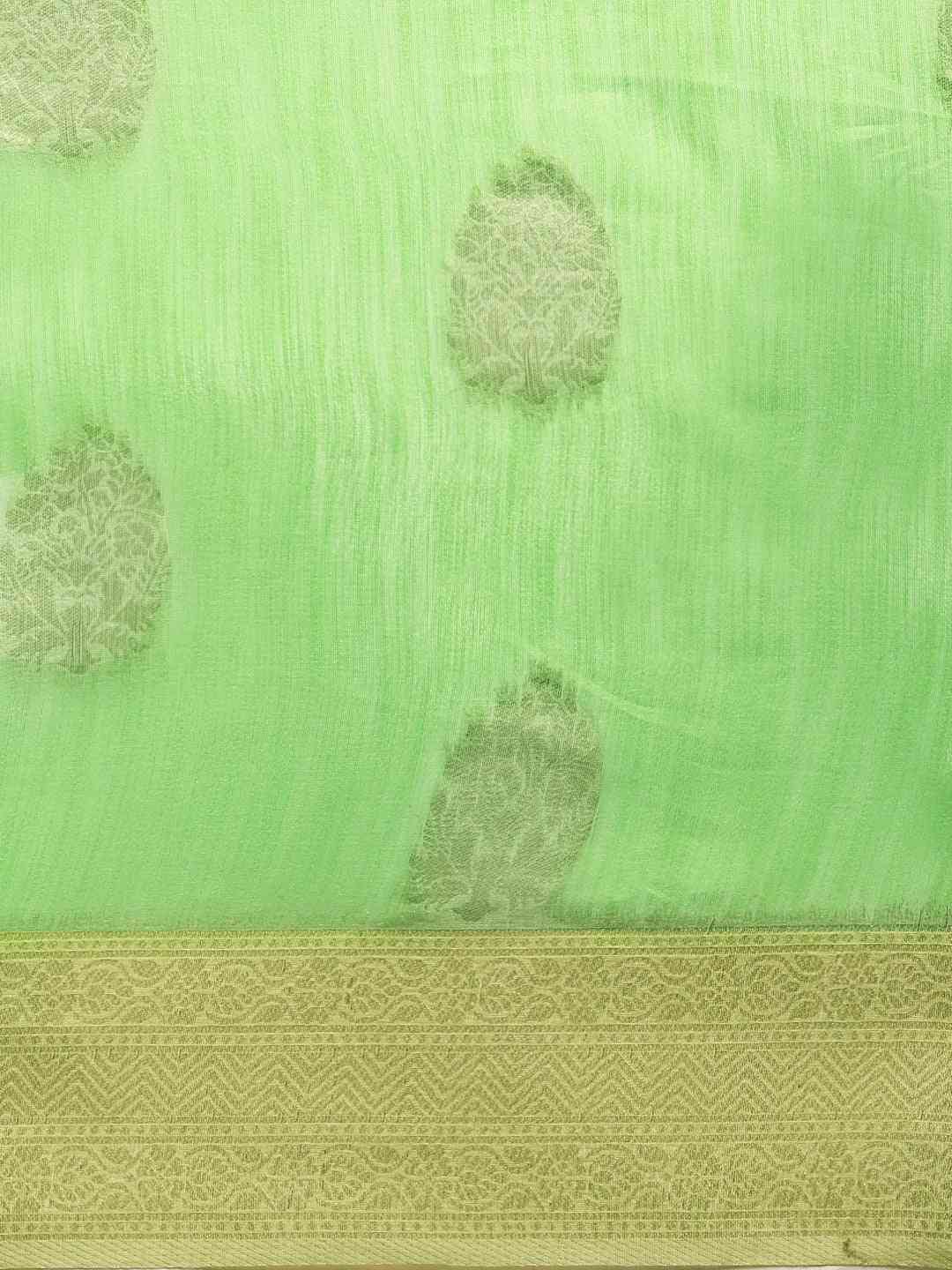 Stylish Bollywood Lime Colour Woven Design Cotton Saree