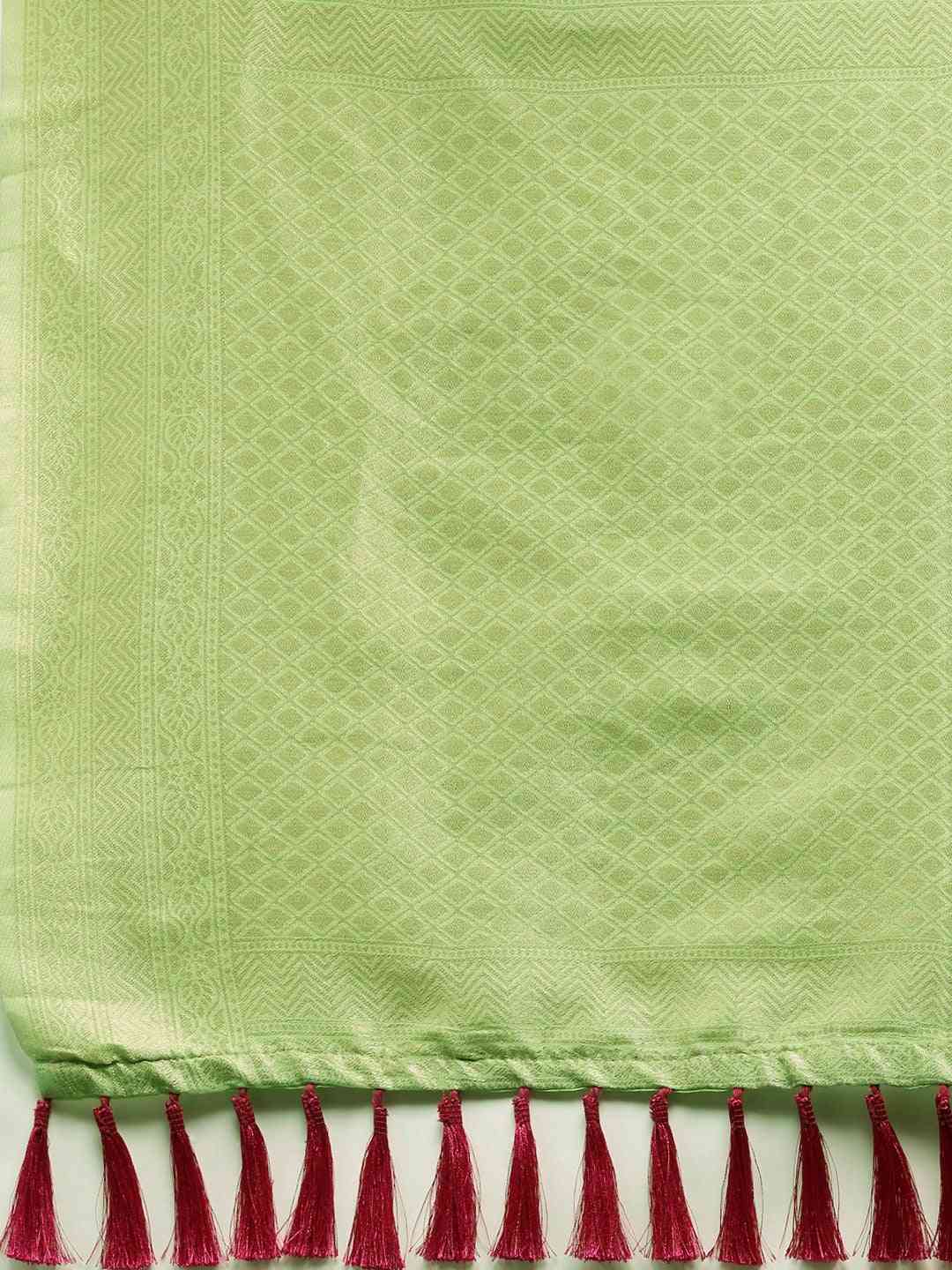 Stylish Bollywood Lime Colour Woven Design Cotton Saree