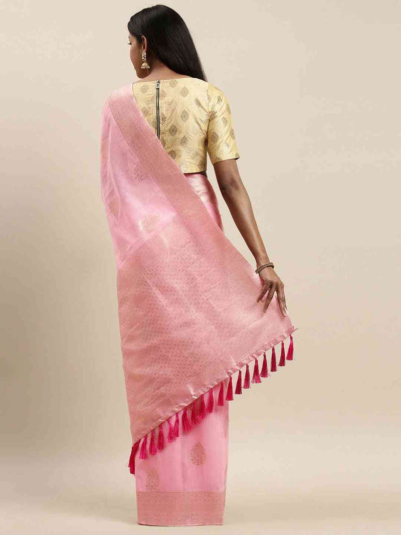 Bollywood Light Pink Colour Woven Design Cotton Saree
