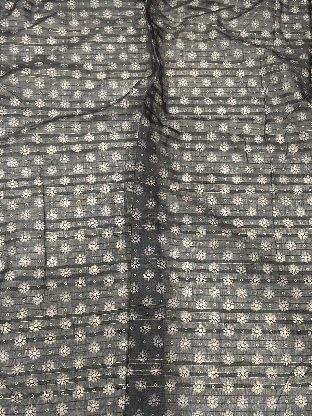 Grey Kalamkari Stripes Chanderi Saree