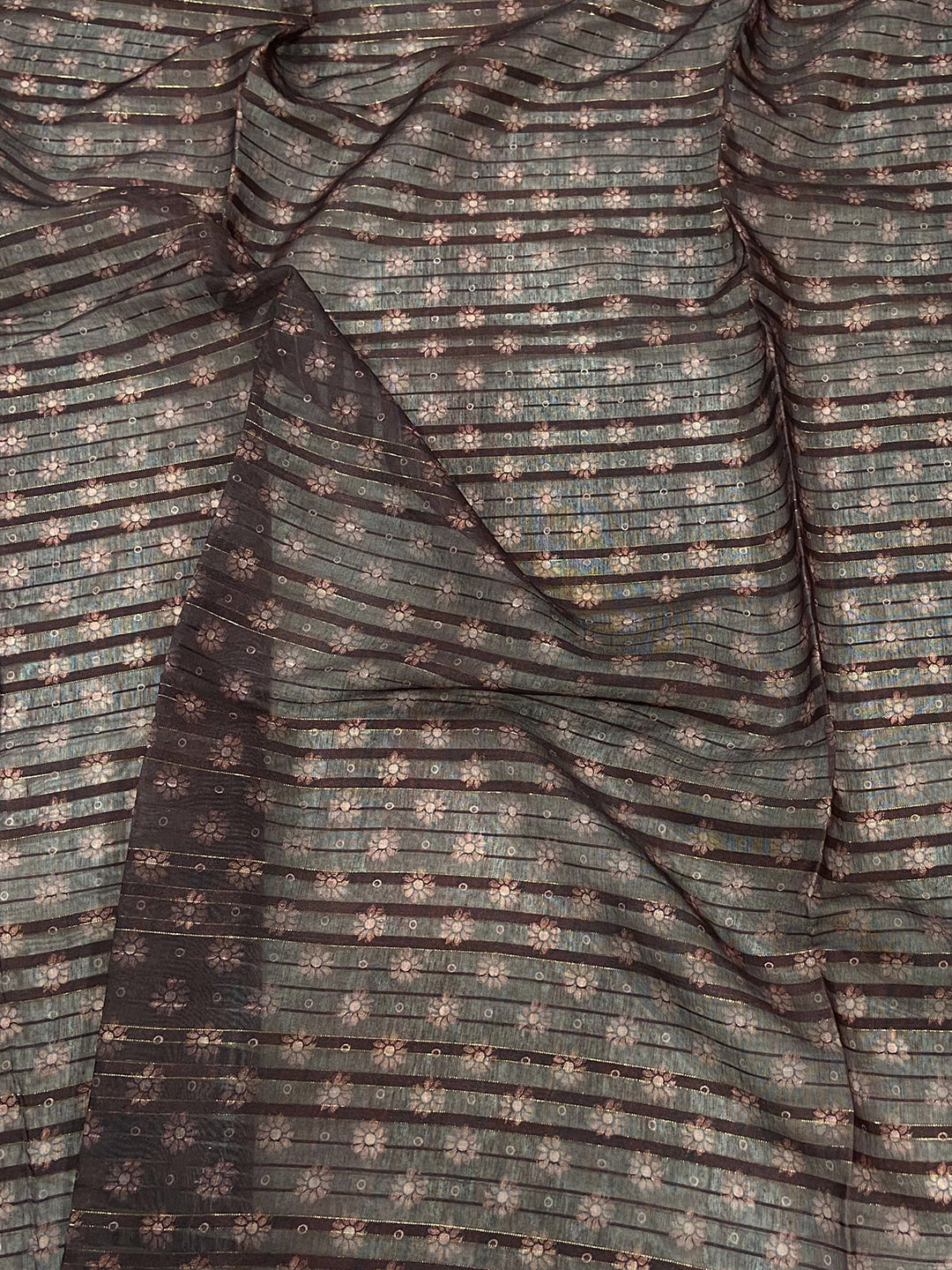 Rust Kalamkari Stripes Chanderi Saree