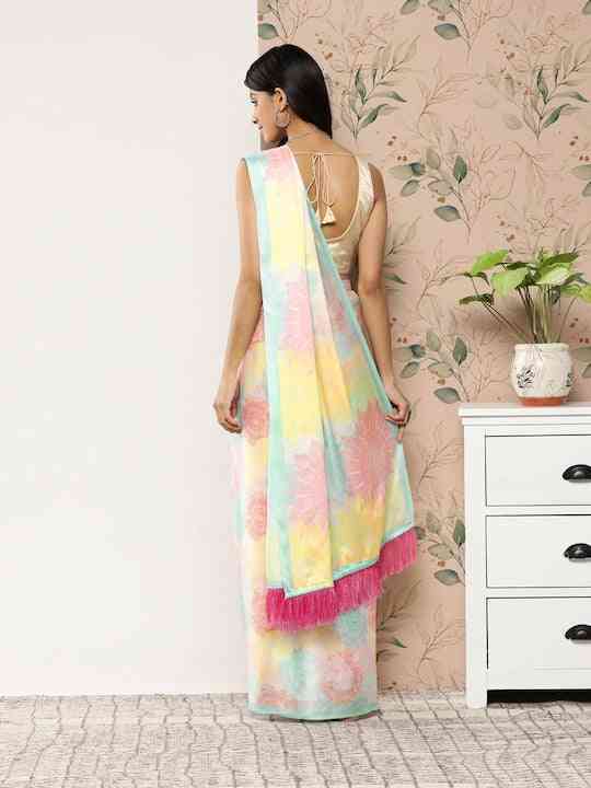 Soft Satin Georgette Pristel Colour Party Wear Saree