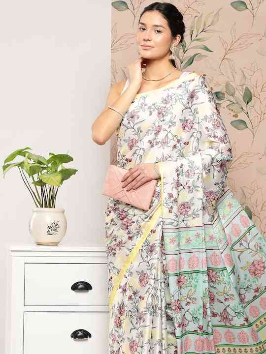 Buy Soft Satin Georgette Pristel Colour Party Wear Saree