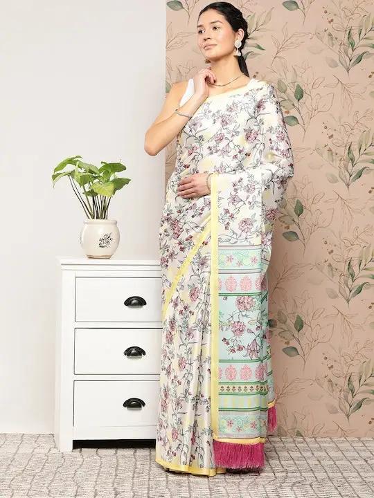 Buy Soft Satin Georgette Pristel Colour Party Wear Saree
