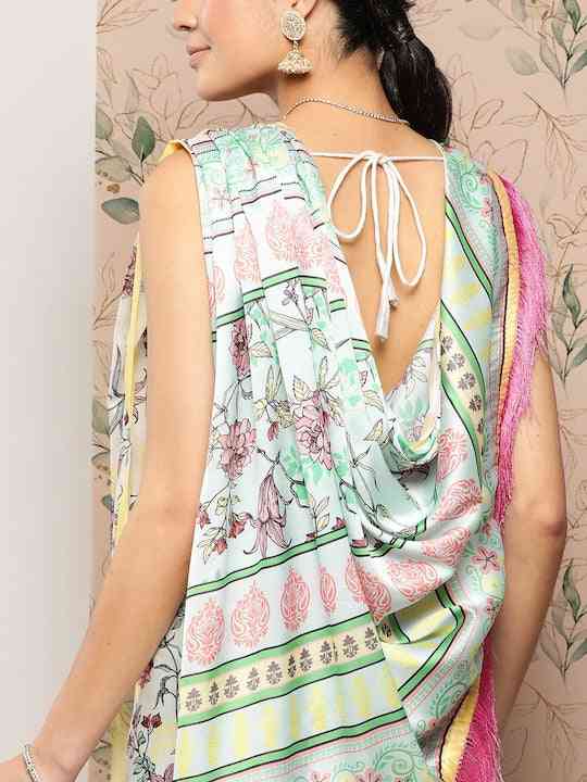 Buy Soft Satin Georgette Pristel Colour Party Wear Saree