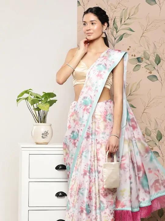 Soft Satin Georgette Pristel Colour Party Wear Saree