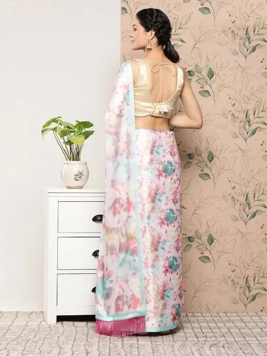 Soft Satin Georgette Pristel Colour Party Wear Saree