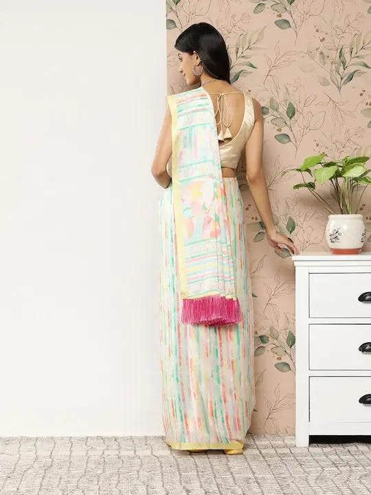 Soft Satin Georgette Pastel Colour Party Wear Saree