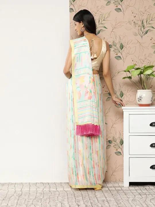 Soft Satin Georgette Saree in Pristel Colour