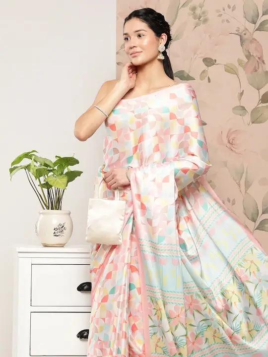 Soft Satin Georgette Saree in Pristel Colour