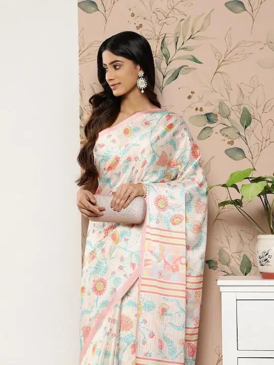 Soft Satin Georgette Saree in Pristel Colour