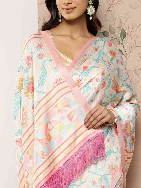 Soft Satin Georgette Saree in Pristel Colour